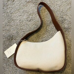 Target a new day Asymmetrical Cream Canvas Brown Faux Leather Shoulder Bag
